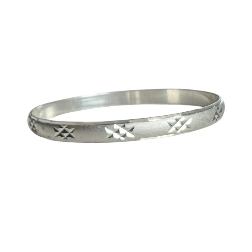 Vintage Silver Etched Bangle Bracelet Stacking Minimalist Classic